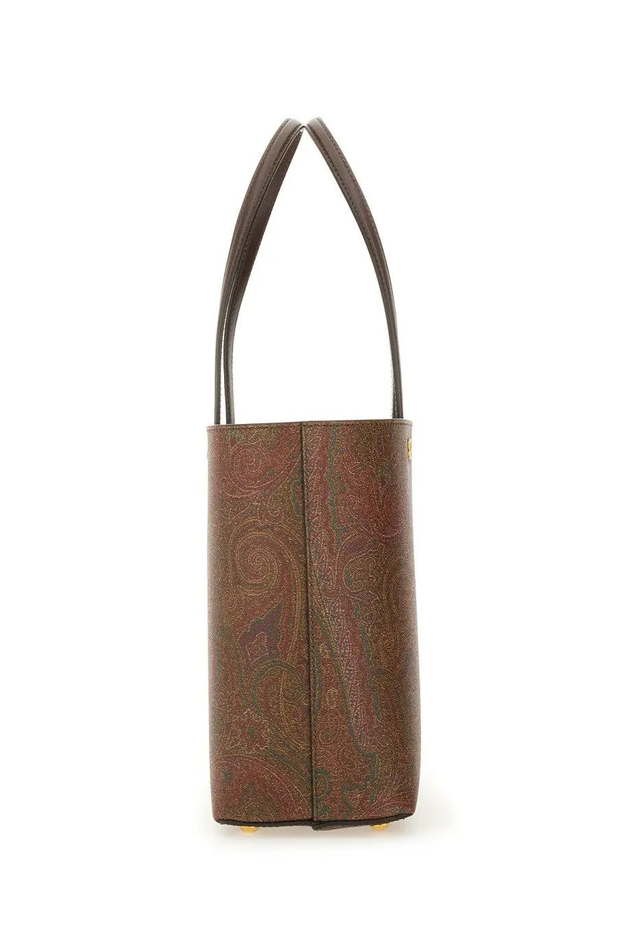 Etro women’s essential arnica bag brown leather tote with subtle paisley pattern matching handles and gold-tone hardware