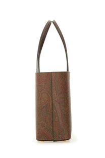 Etro women’s essential arnica bag brown leather tote with subtle paisley pattern matching handles and gold-tone hardware