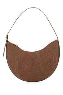Etro women’s essential hobo bag in brown with paisley pattern half-moon shape black leather strap and gold-tone zipper