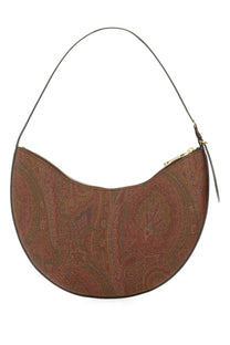 Etro women’s essential hobo bag brown with brown paisley pattern half-moon shape black strap and gold-tone zipper