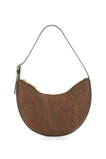 Etro womens essential small hobo bag brown with brown paisley pattern half-moon shape black strap and gold hardware