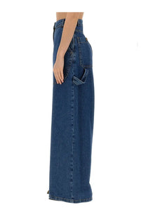 Etro women’s dark blue denim wide-leg jeans with high waist and functional side pockets
