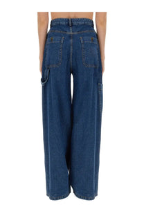 Dark blue denim wide-leg etro women’s jeans shown from the back with two back pockets and a left thigh cargo pocket