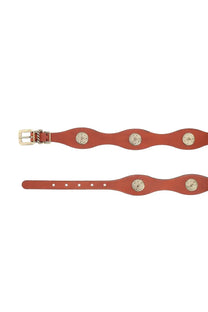 Etro women’s brown leather belt with red leather strap gold-toned circular studs and matching buckle