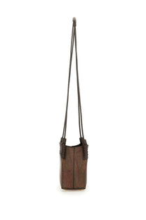 Etro women’s libra arnica mini shopping bag brown leather bucket bag with paisley pattern and braided straps