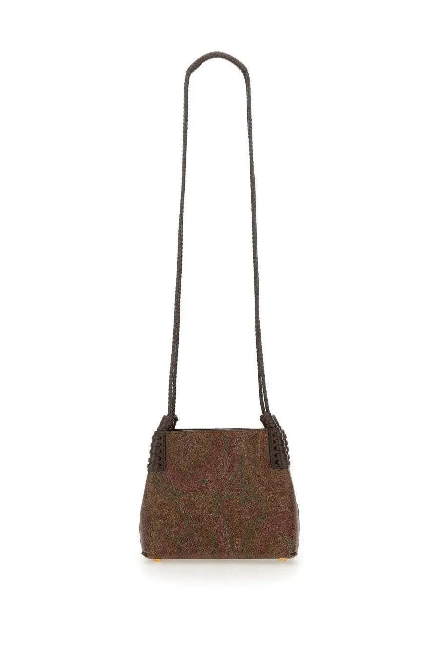 Etro women’s libra arnica mini shopping bag brown leather crossbody with subtle paisley pattern and braided strap