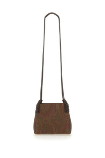 Etro women’s libra arnica mini shopping bag brown leather crossbody with subtle paisley pattern and braided strap