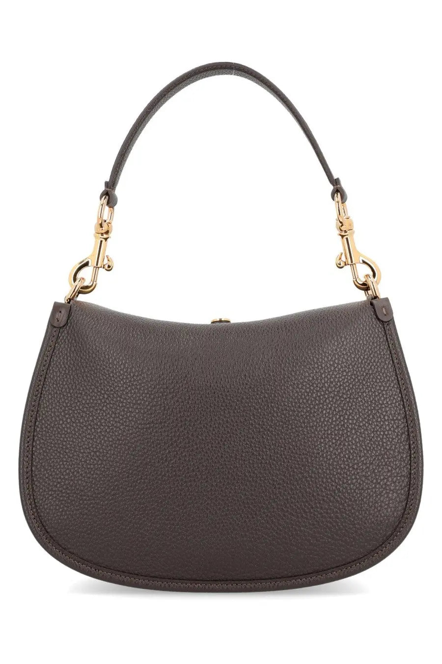 Dark brown pebbled leather handbag with gold-tone hardware and curved top handle from ETRO women medium pony bag black