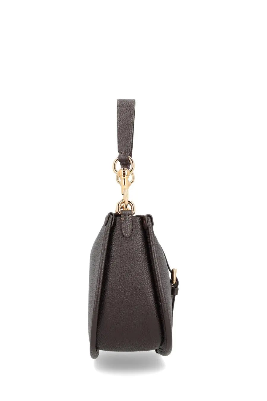 Etro women’s medium pony bag black dark brown textured leather with gold-tone hardware and matching wrist strap