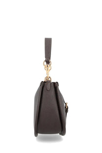 Etro women’s medium pony bag black dark brown textured leather with gold-tone hardware and matching wrist strap