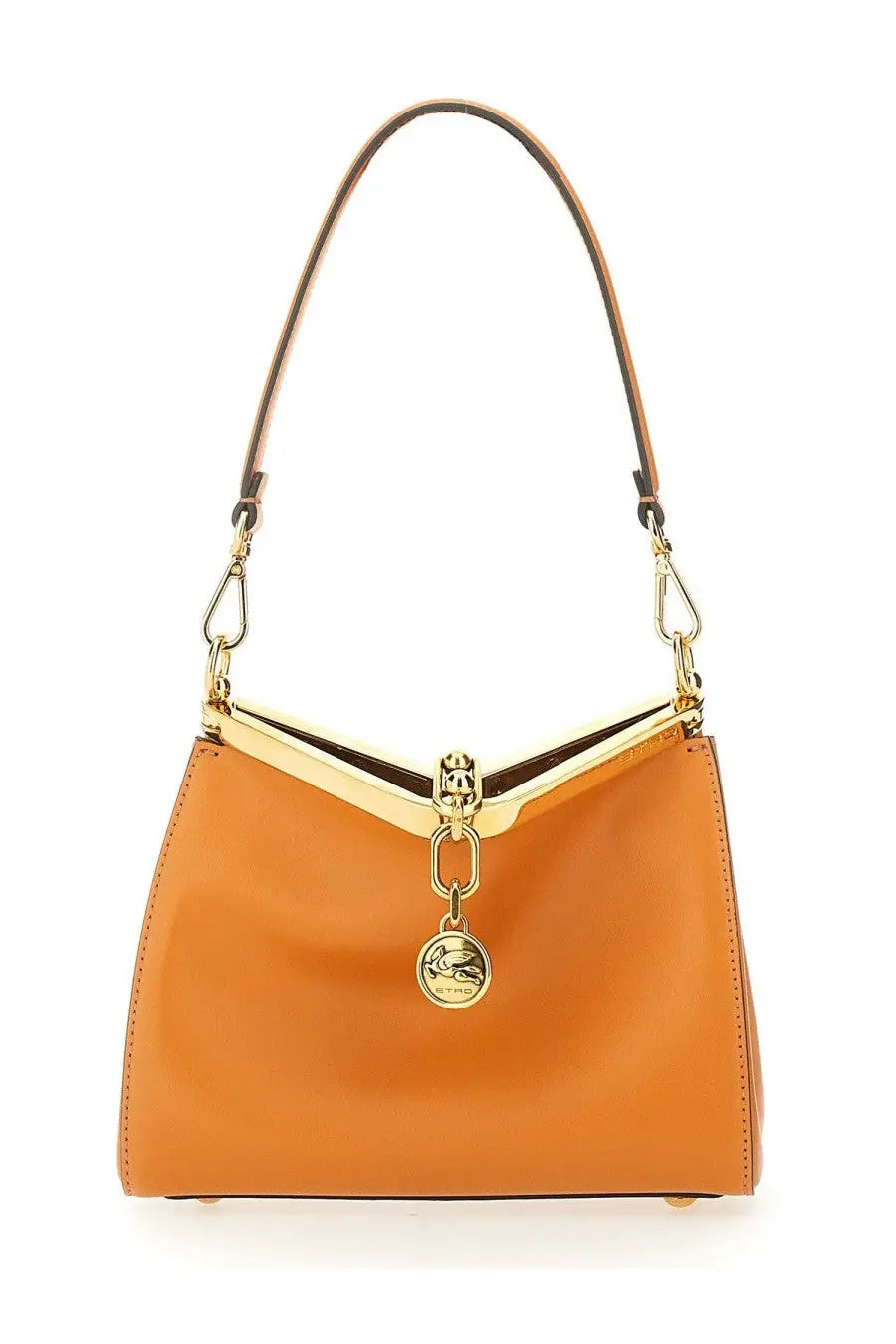 Etro women’s mini sail bag orange sleek orange leather handbag with gold-tone metal clasp and circular charm