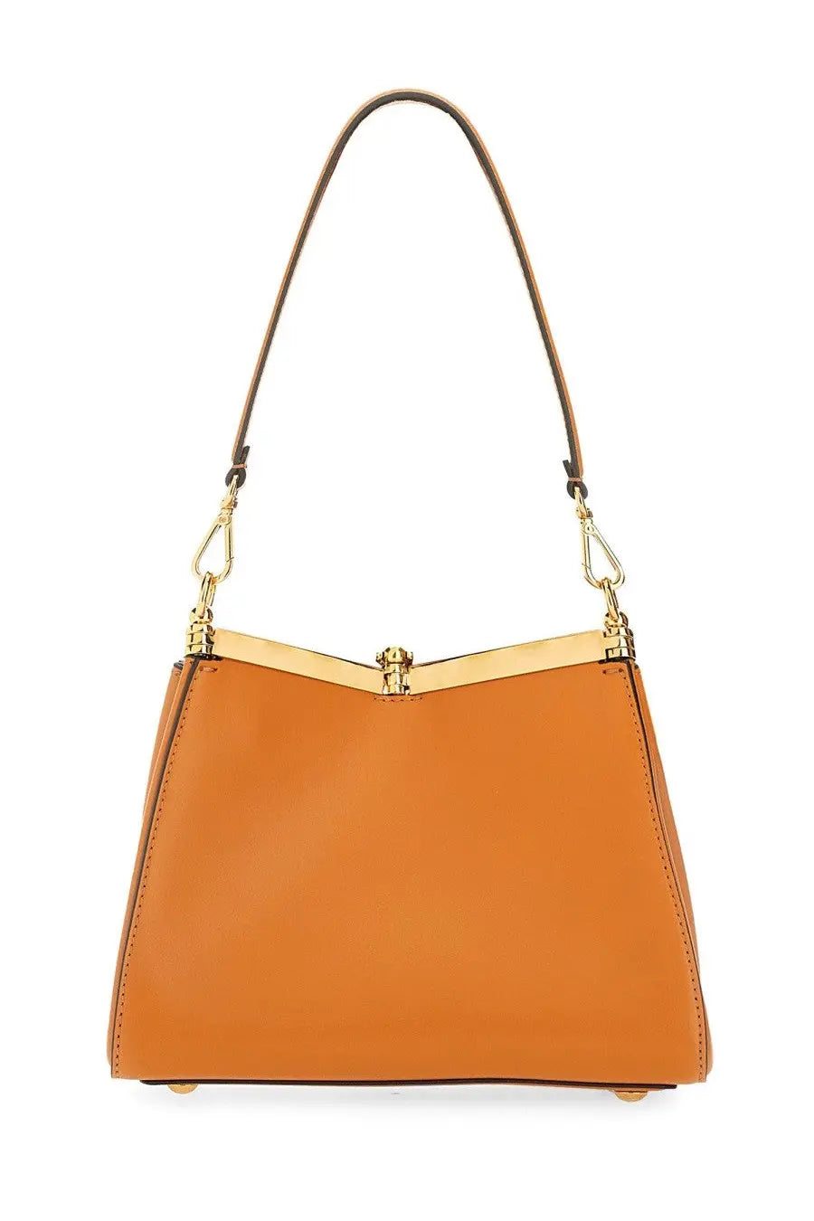 Etro women’s mini sail bag orange sleek orange leather handbag with gold-tone metal clasp and matching shoulder strap