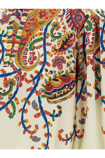 Etro women’s multicolor cotton cream blouse with bold paisley pattern in orange red blue green and yellow