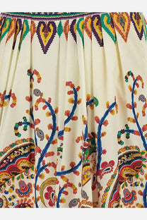 Etro women’s multicolor cotton skirt with a cream base and vibrant paisley and floral pattern in bold hues