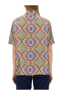 Etro women’s printed silk shirt multicolor with short sleeves and an intricate geometric and floral pattern