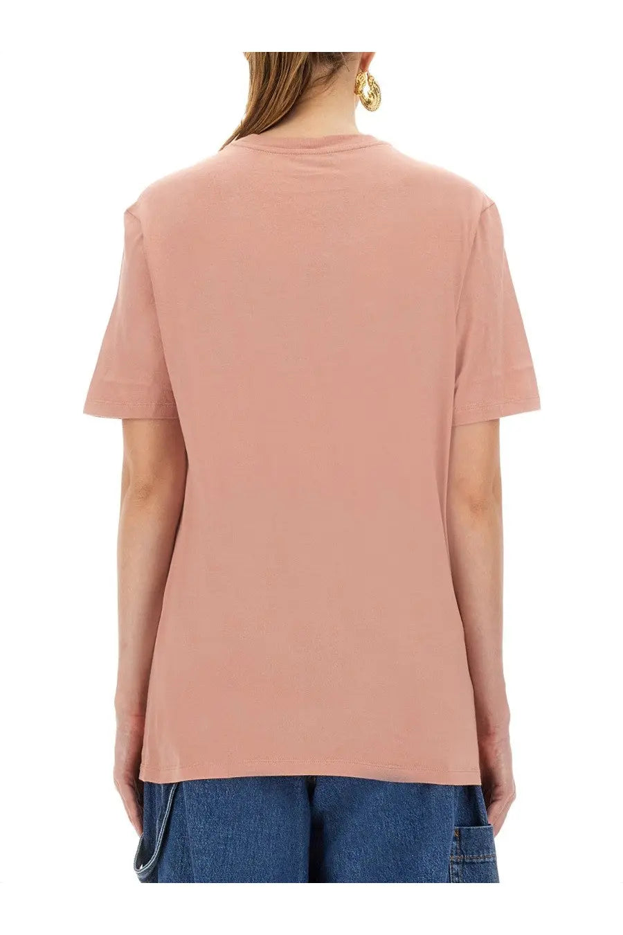 A soft blush pink short-sleeved cotton shirt with a crew neck from ETRO womens blue collection