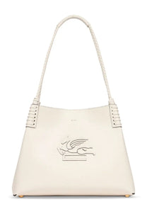 Cream-colored leather ETRO women’s Libra medium tote bag with braided shoulder strap and embossed logo for shopping use