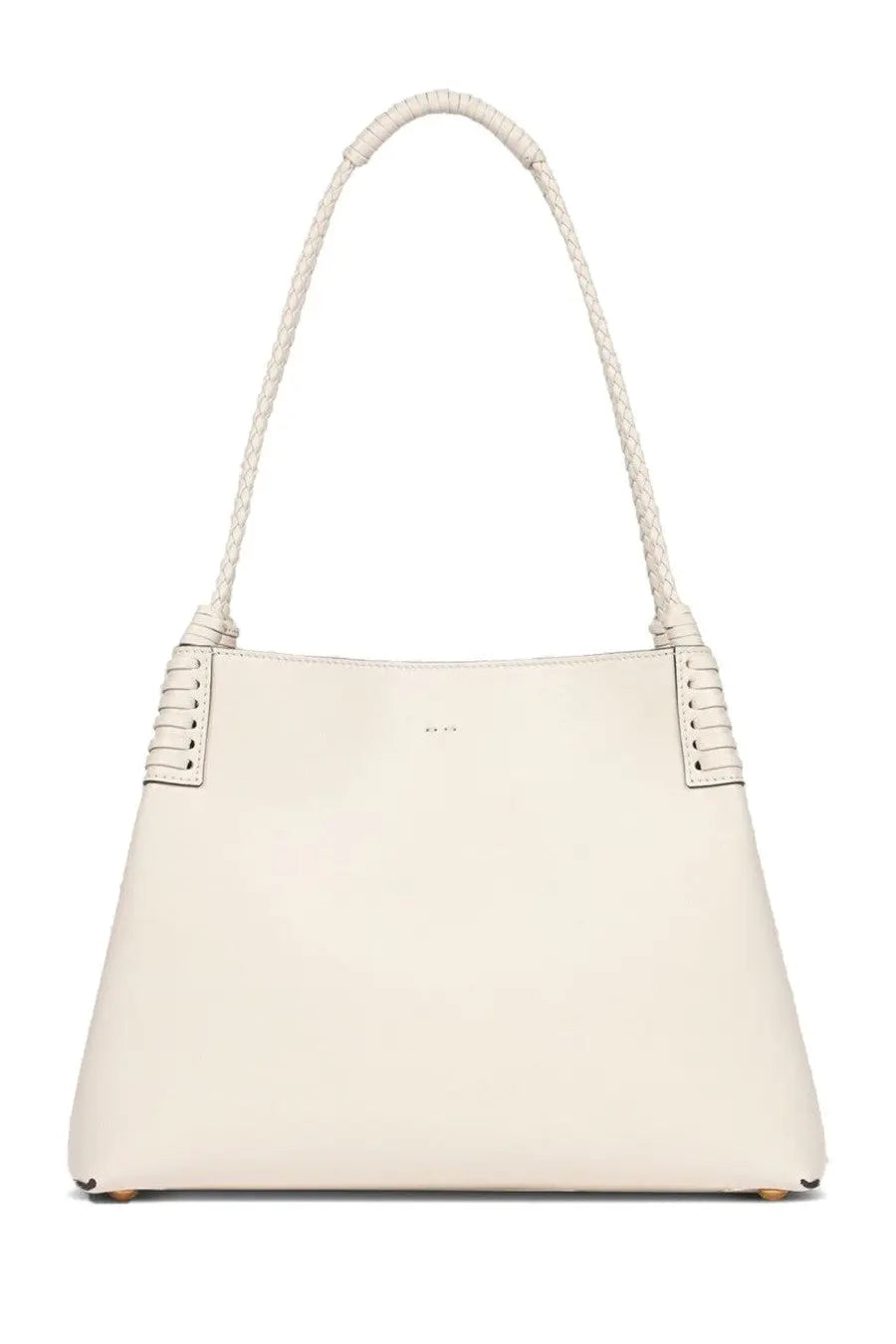 Cream-colored leather ETRO women’s tote bag with braided white handles and stitched detailing for shopping use