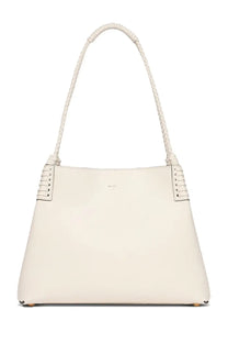 Cream-colored leather ETRO women’s tote bag with braided white handles and stitched detailing for shopping use