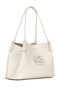 Etro women’s shopping bag libra medium white cream leather tote with braided white handles and stitched bird emblem
