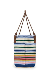 Etro women’s shopping bag libra paisley medium multicolor colorful striped woven tote with brown rope handles and leather accents