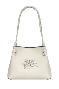 Etro women’s shopping bag Libra small white cream-colored leather with braided shoulder strap and embroidered winged logo