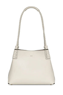 Etro women’s shopping bag libra small white cream-colored leather shoulder bag with braided handles and side lacing
