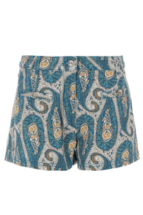 Etro women’s blue and beige paisley-patterned shorts with button closure perfect for casual summer wear