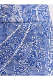 Etro women’s trousers in blue with white paisley pattern featuring a textured woven fabric design