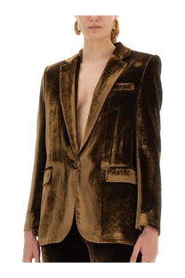 Etro women’s velvet jacket brown featuring a rich textured velvet fabric with single button closure and pocket flaps