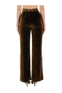 Brown velvet high-waisted wide-leg trousers with gathered elastic waistband from etro women’s velvet pants brown collection
