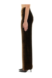 A pair of etro women’s high-waisted wide-leg brown velvet trousers for elegant casual wear
