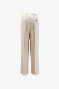 Etrowomen’s viscose beige wide-leg trousers with sleek tailored fit and subtle front pleats