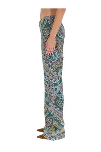 Etro women’s wide jeans featuring green and beige paisley-patterned wide-leg trousers in a casual style