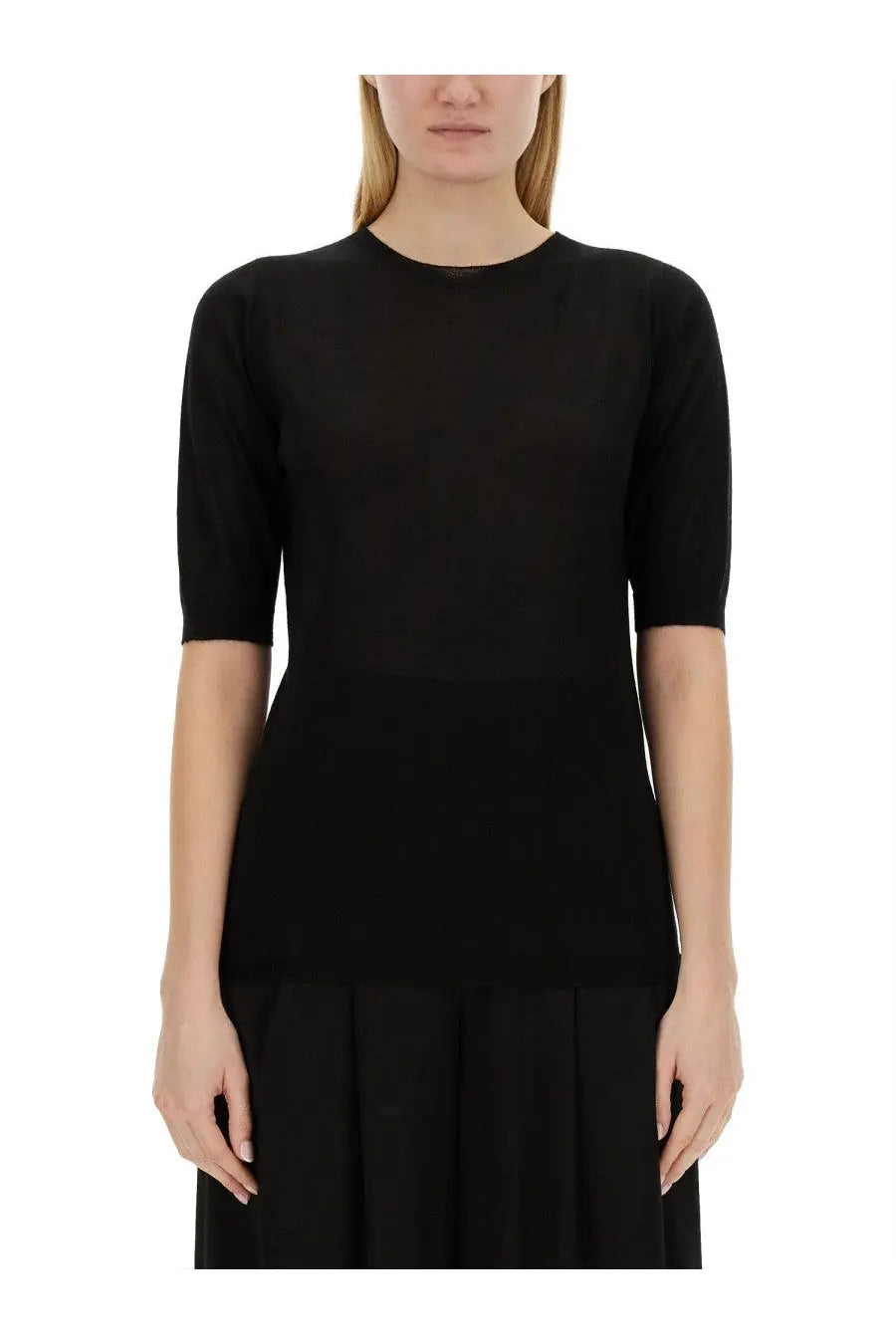 Fabiana Filippi women’s black cashmere sweater with three-quarter sleeves round neckline and ribbed texture