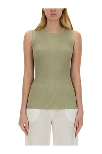 Fabiana filippi women’s sleeveless ribbed knit top in soft olive green perfect for casual wear