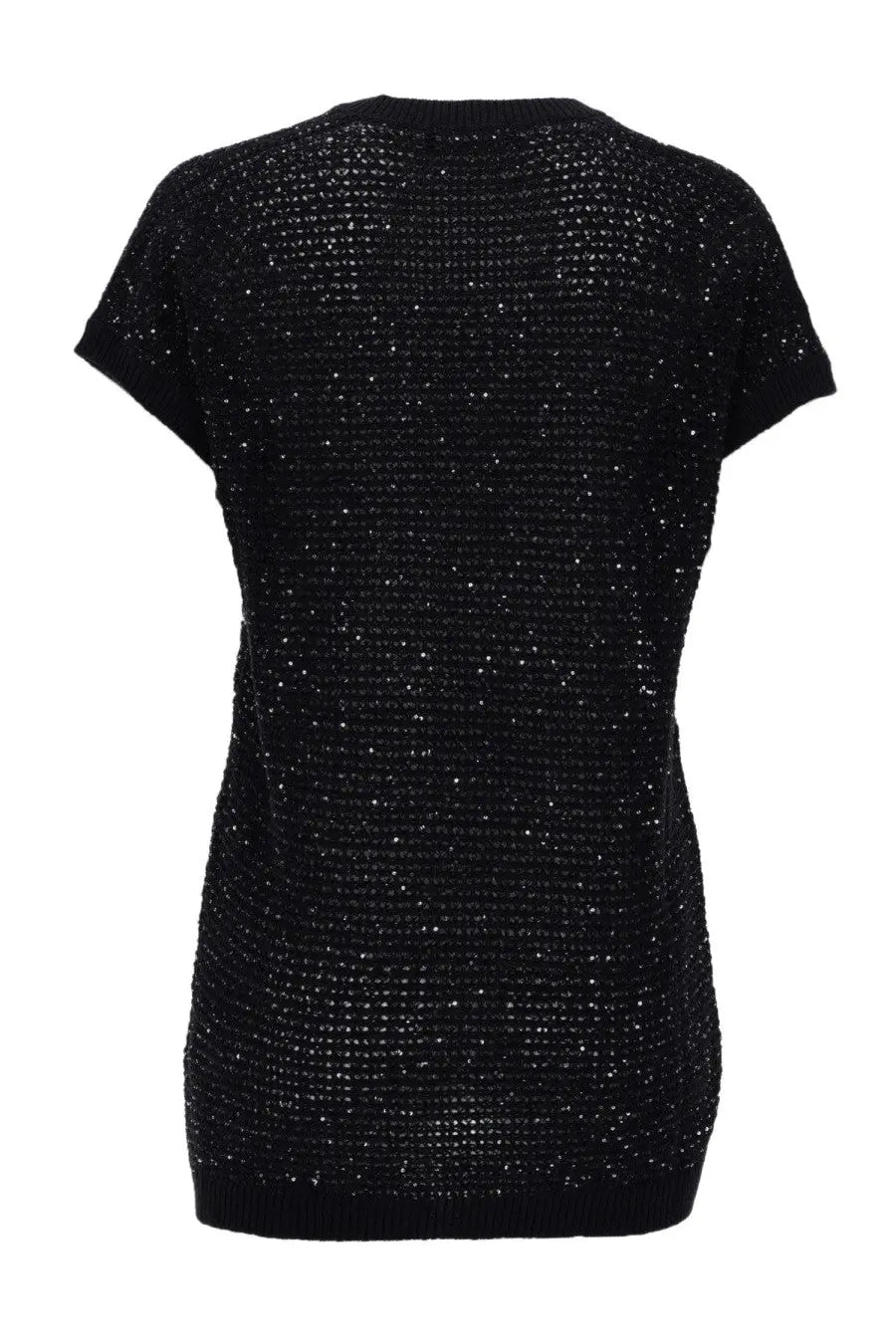 Fabiana Filippi women’s black short-sleeved knit top with dense silver sequin embellishments