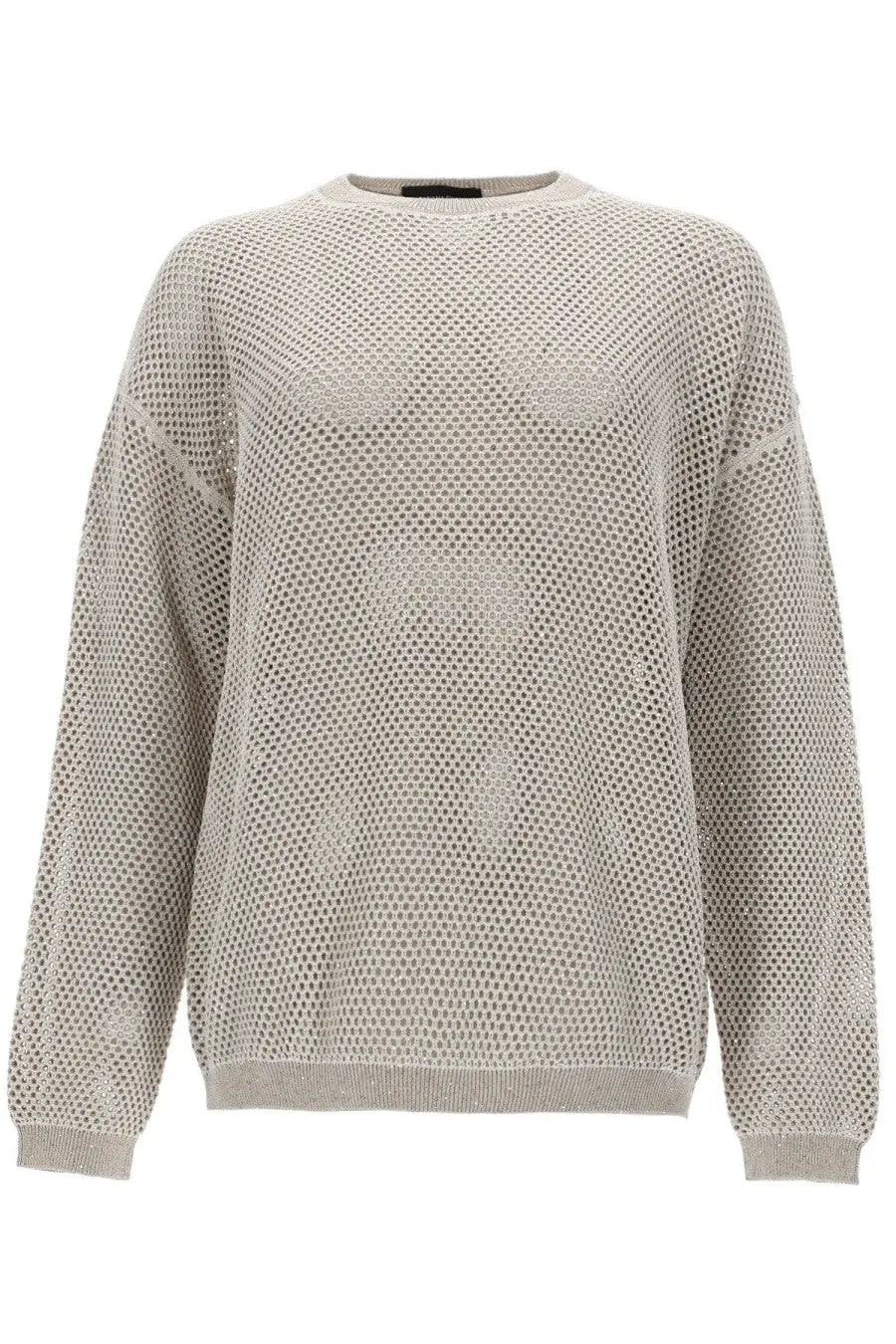 Fabiana Filippi women’s light gray long-sleeved knit sweater with fine mesh pattern and ribbed cuffs
