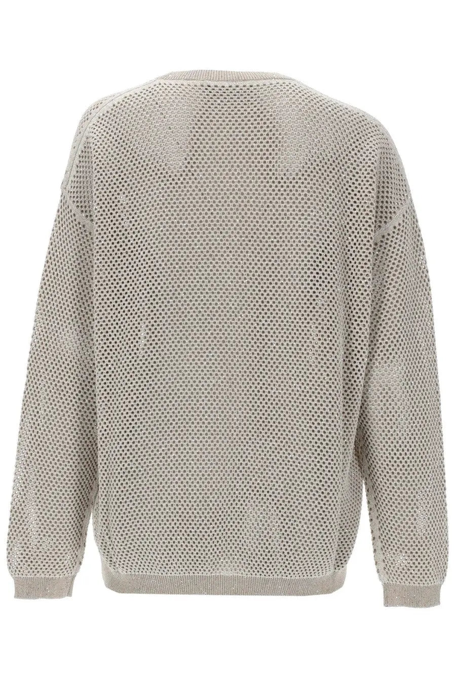 Fabiana Filippi women’s light gray knit sweater with fine mesh pattern and ribbed cuffs in a long-sleeved design