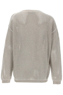 Fabiana Filippi women’s light gray knit sweater with fine mesh pattern and ribbed cuffs in a long-sleeved design