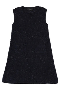 Fabiana Filippi women’s black sleeveless knit mini dress with subtle glittery speckles and two front patch pockets
