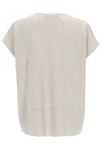 Fabiana Filippi women’s beige knit top with short sleeves and relaxed fit made from soft off-white fabric