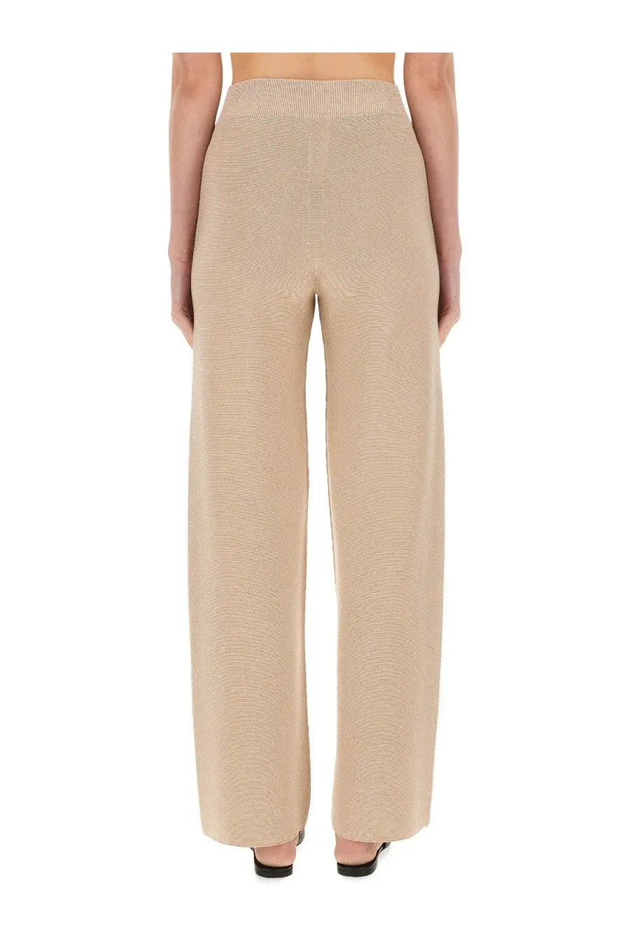 Fabiana Filippi women’s beige wide-leg trousers with ribbed knit texture high waistband organic cotton and lurex material