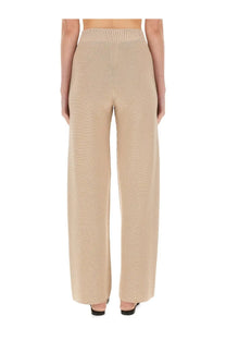 Fabiana Filippi women’s beige wide-leg trousers with ribbed knit texture high waistband organic cotton and lurex material