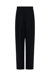 Black high-waisted Fabiana Filippi pantalone sartoriale in misto lino blue with sleek straight-leg cut and subtle pleats