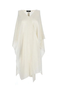 Fabiana Filippi women’s flowing off-white sheer dress with v-neckline and asymmetrical hem for elegant wear