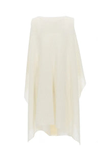 Fabiana Filippi women’s white sequined cape with flowing off-white sleeveless dress and sheer lightweight fabric