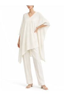 Fabiana Filippi women’s white sequined flowing cape-style top with v-neck and asymmetrical hemline