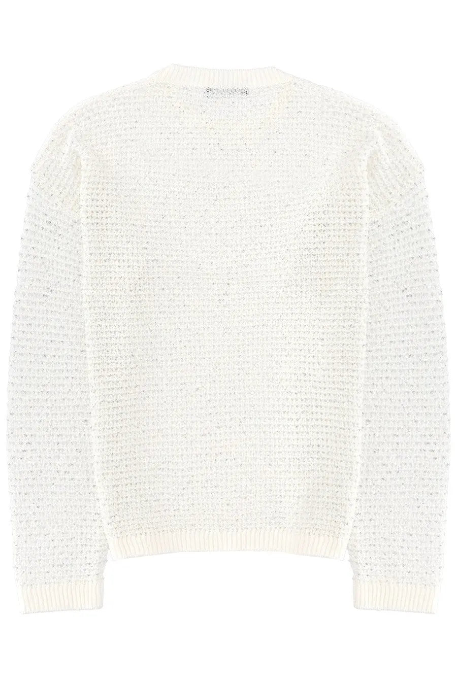 Fabiana Filippi women’s sequined shirt white textured cream knit sweater with ribbed neckline and cuffs