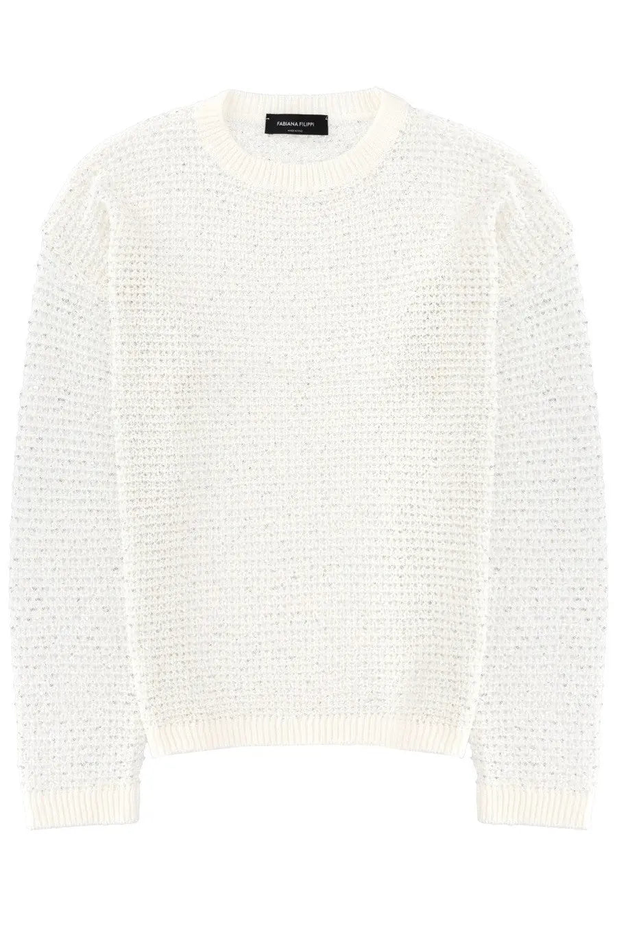 Fabiana Filippi women’s cream-colored textured knit sweater with round neckline and ribbed cuffs